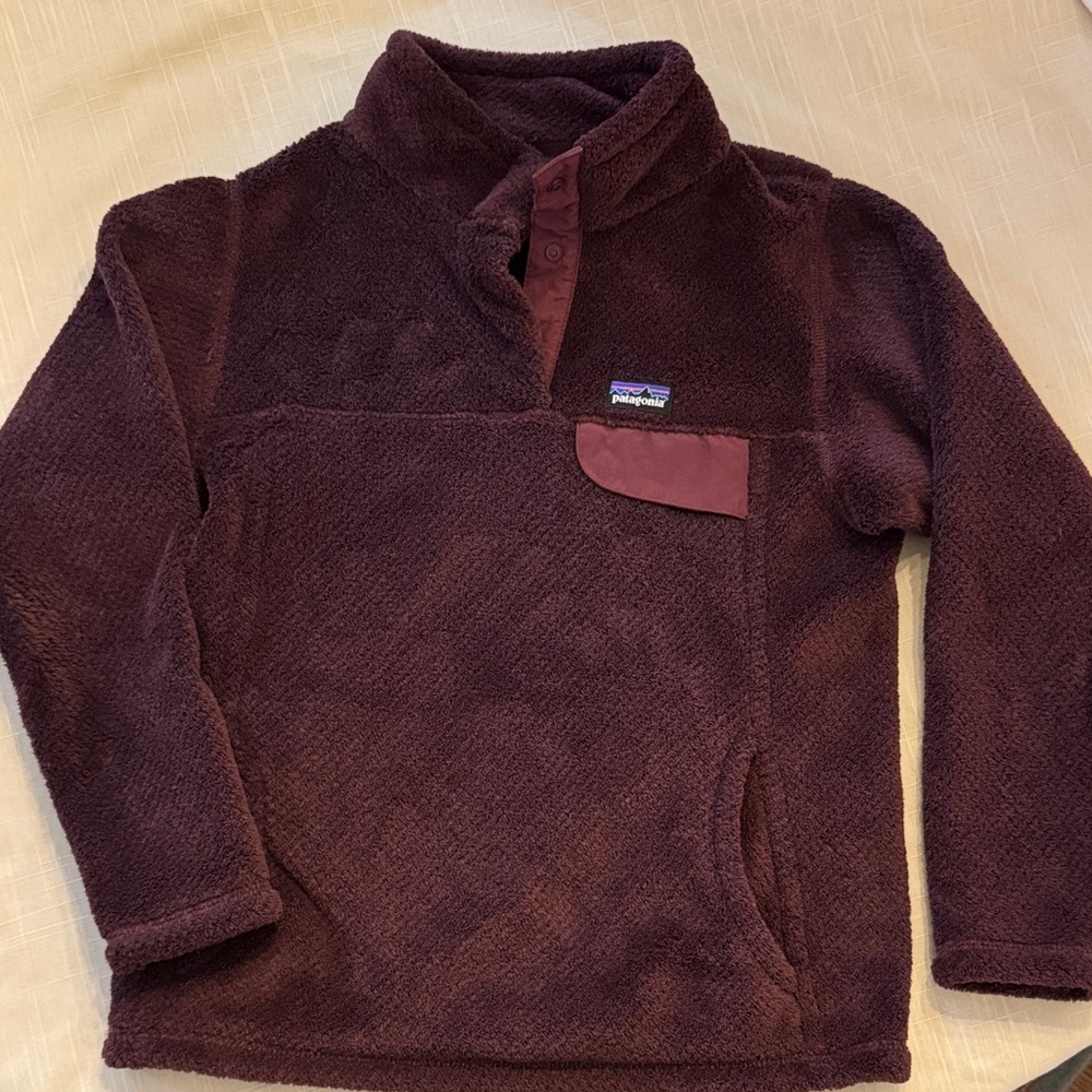 Patagonia Kids Fleece Pullover Jacket - Burgundy Girls Medium size 10